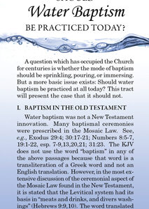 Tract: Should Water Baptism Be Practiced Today?